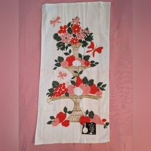Vintage Morgan Jones Terry Kitchen Tea Towel Red Orange Fruit Flowers NOS New